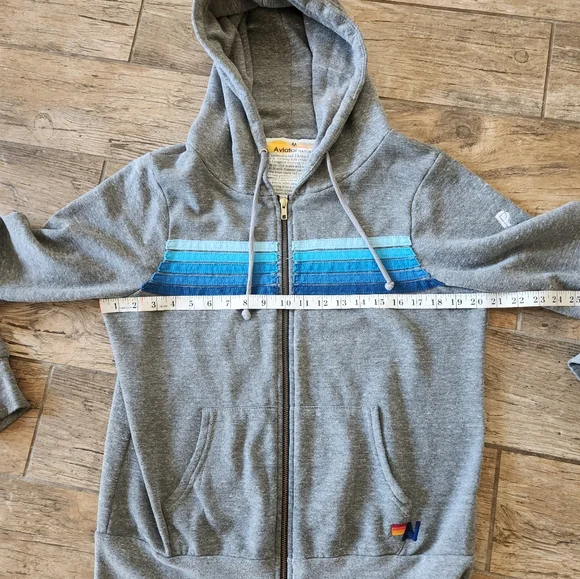 Aviator Nation 5 STRIPE HOODIE - HEATHER GREY // BLUE - Picture 4 of 8